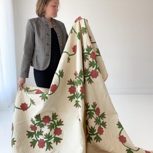 1850s Applique Quilt: (92 x 93.5 inches) Dated Hand Stitched Antique Quilt image 7