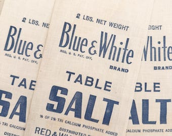 Vintage Blue & White Salt Sacks: 3-Pack Decorative Bags (4.5 x 10 inches)