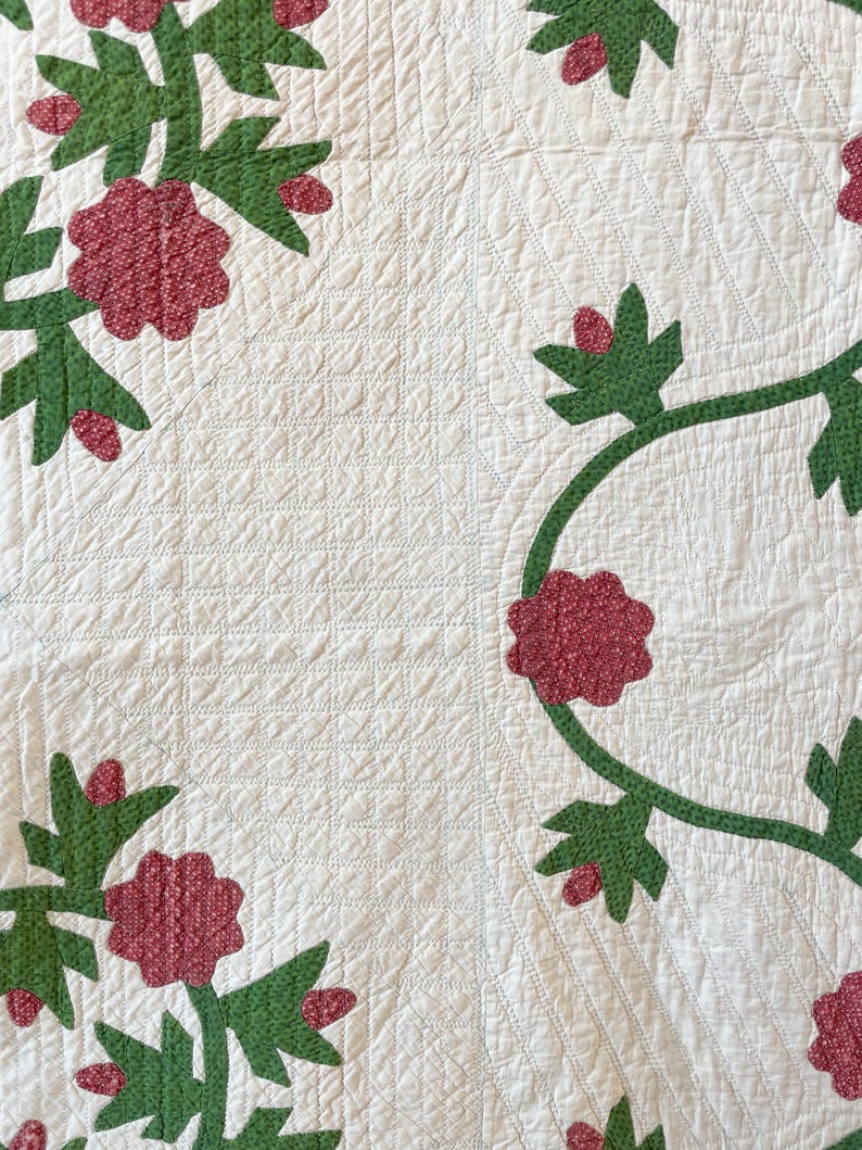 1850s Applique Quilt: (92 x 93.5 inches) Dated Hand Stitched Antique Quilt image 3