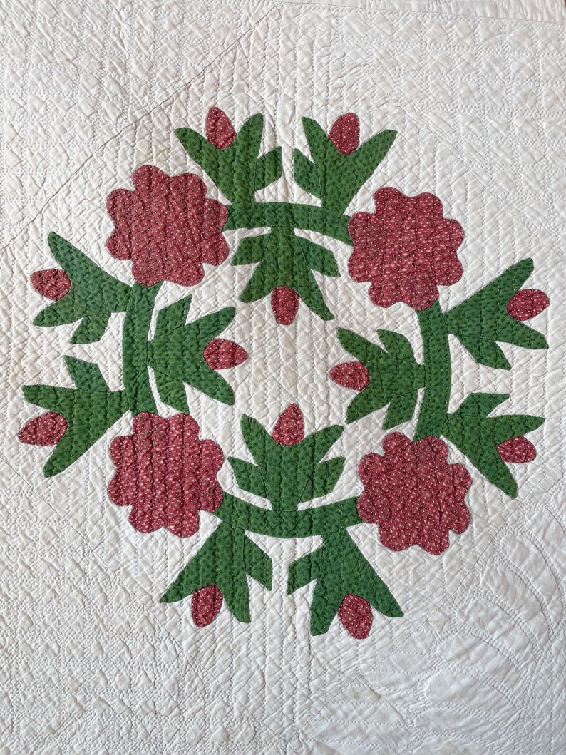1850s Applique Quilt: (92 x 93.5 inches) Dated Hand Stitched Antique Quilt image 13