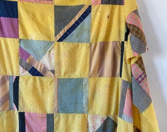 Hand Stitched String Quilt Top: (59 x 80 inches)