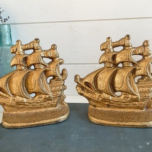 Vintage Brass Plated Ship Bookends: Nautical Decor