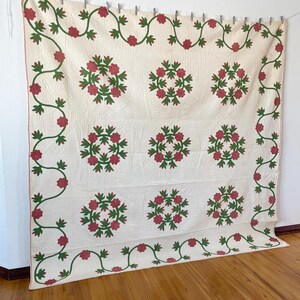 1850s Applique Quilt: (92 x 93.5 inches) Dated Hand Stitched Antique Quilt image 2
