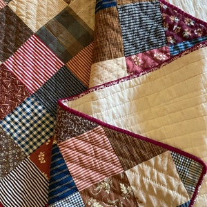 Antique Patchwork Quilt - Handstitched Quilt - Rare Calico Fabric - Quilts for the home