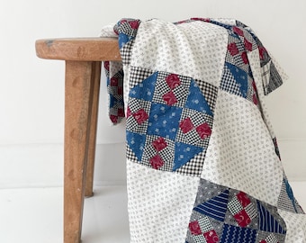 Hand Pieced Calico Quilt Top: Vintage Cross and Chain Pattern (71x78 inches)
