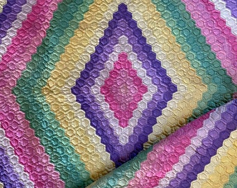 Vintage Rainbow Tile Quilt - EPP Hexagon Quilt - Large Bright and Bold Quilt! - Hand Stitched Vintage Quilt