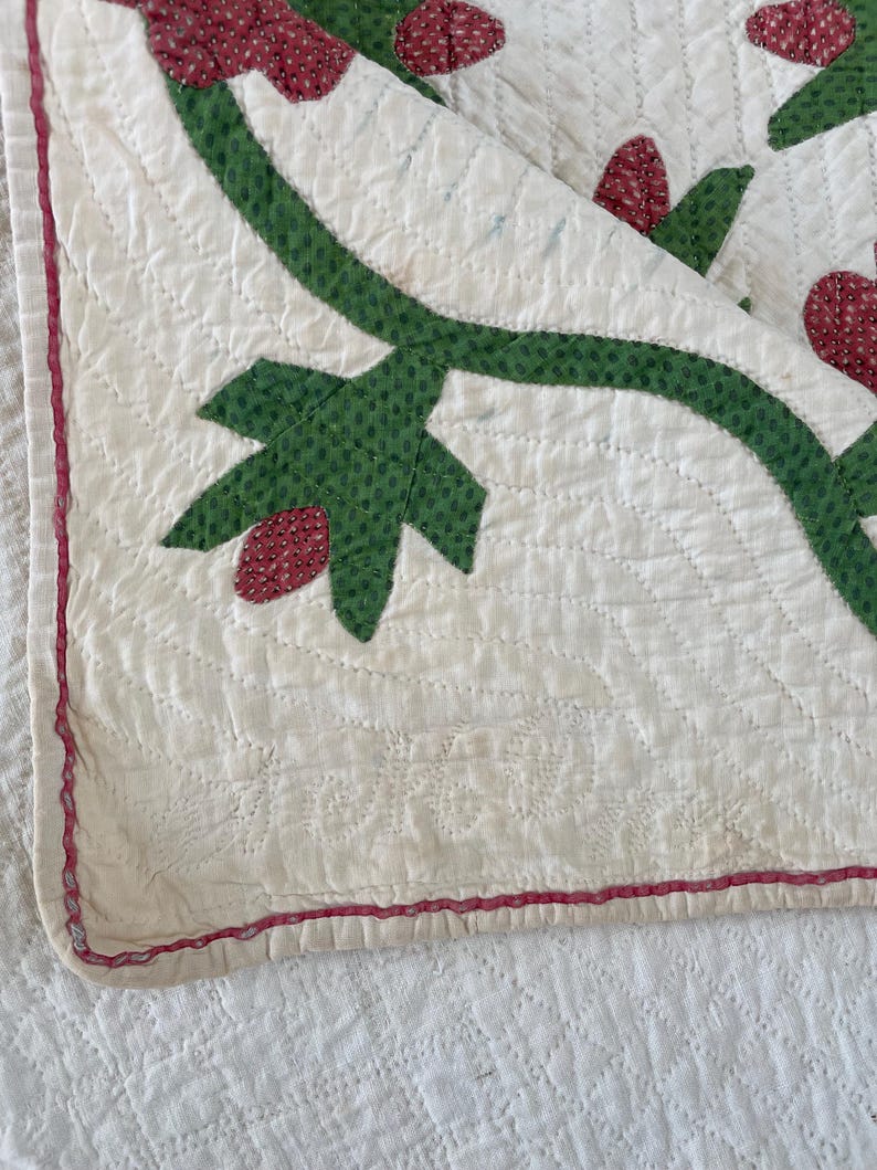 1850s Applique Quilt: (92 x 93.5 inches) Dated Hand Stitched Antique Quilt image 16