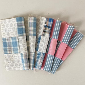 Set of 6 Vintage Quilt Blocks: (7x7 inch) Hand Stitched Quilt Squares