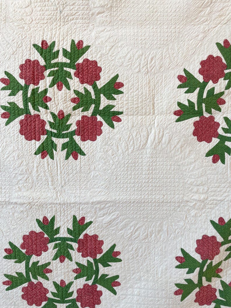 1850s Applique Quilt: (92 x 93.5 inches) Dated Hand Stitched Antique Quilt image 9