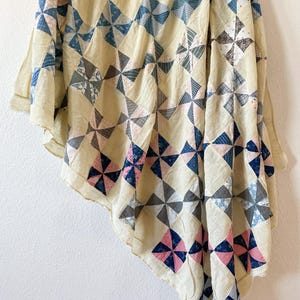 Vintage Pinwheel Quilt Top: Unfinished Project (54x72.5 inches) Early 1900s