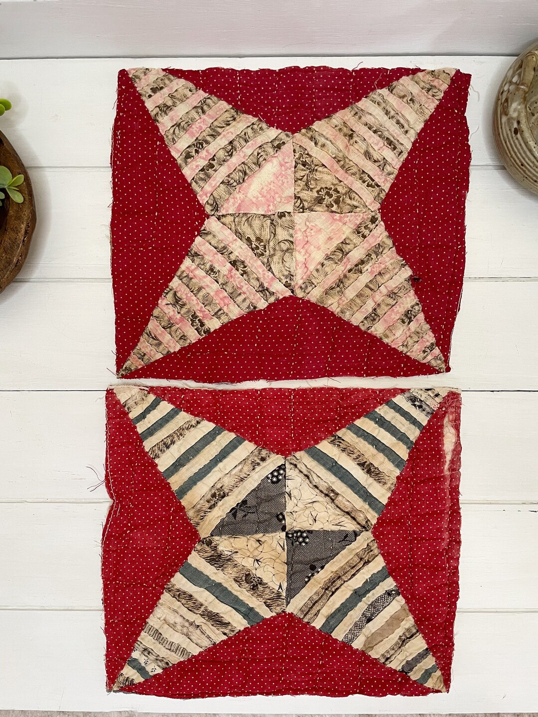 Antique Quilt Block Set Set of 2 Handmade Quilt Pieces Etsy