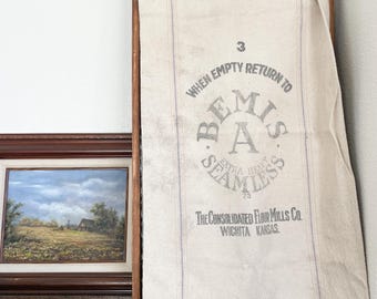 Vintage Bemis Feed Sack: (18.5 x 42 inches) Wichita, Kansas Grain Sack