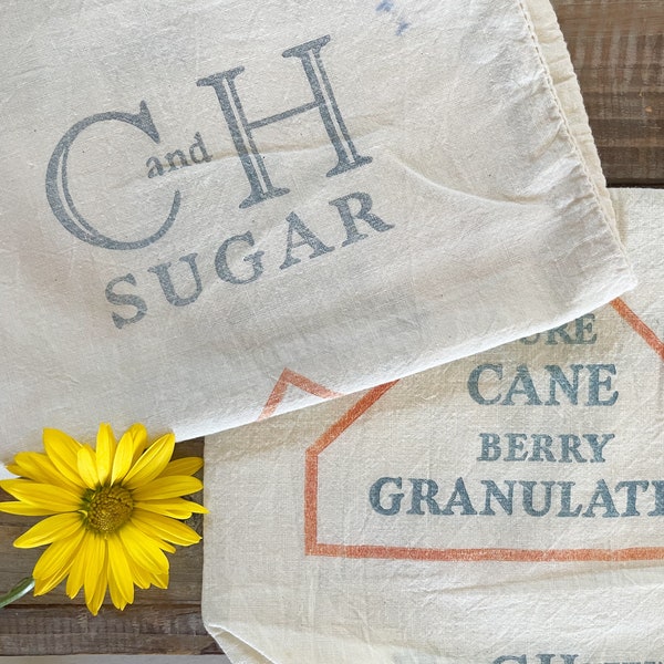 Set of 2 Vintage Sugar Sacks - Sugar Bags - Small Vintage Cotton Bags - Set of 2 Sugar Sacks