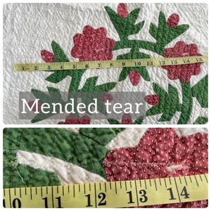 1850s Applique Quilt: (92 x 93.5 inches) Dated Hand Stitched Antique Quilt image 10