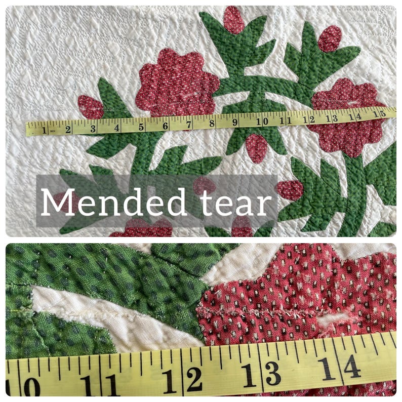 1850s Applique Quilt: (92 x 93.5 inches) Dated Hand Stitched Antique Quilt image 10