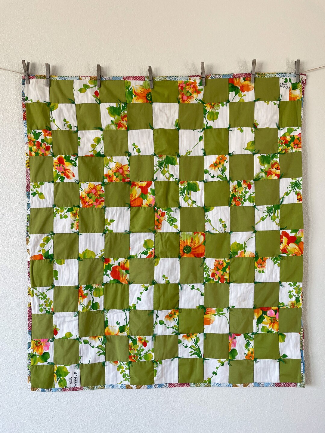 Vintage Crib Quilt Lime Green Toddler Quilt Retro Floral Etsy