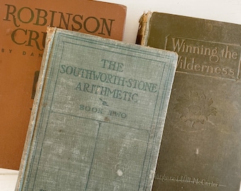 Antique Robinson Crusoe - Neutral Book Stack - Set of 3 Books