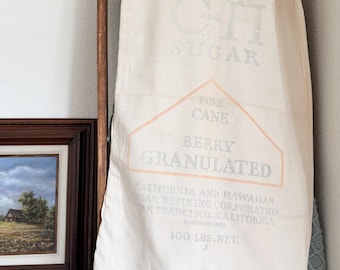 Vintage CandH Sugar Sack: 100 Lbs Cotton Grain Bag (17.5 x 33.5 inches)
