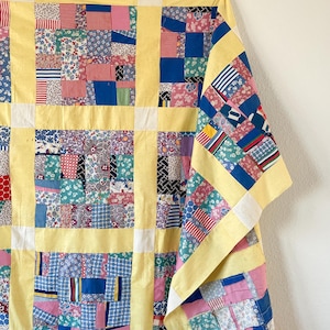 Vintage Patchwork Quilt TOP: Unfinished String Quilt (67.5 x 83 inches)