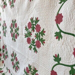1850s Applique Quilt: (92 x 93.5 inches) Dated Hand Stitched Antique Quilt image 12