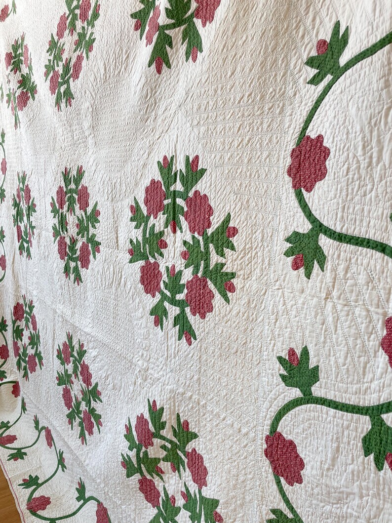 1850s Applique Quilt: (92 x 93.5 inches) Dated Hand Stitched Antique Quilt image 12