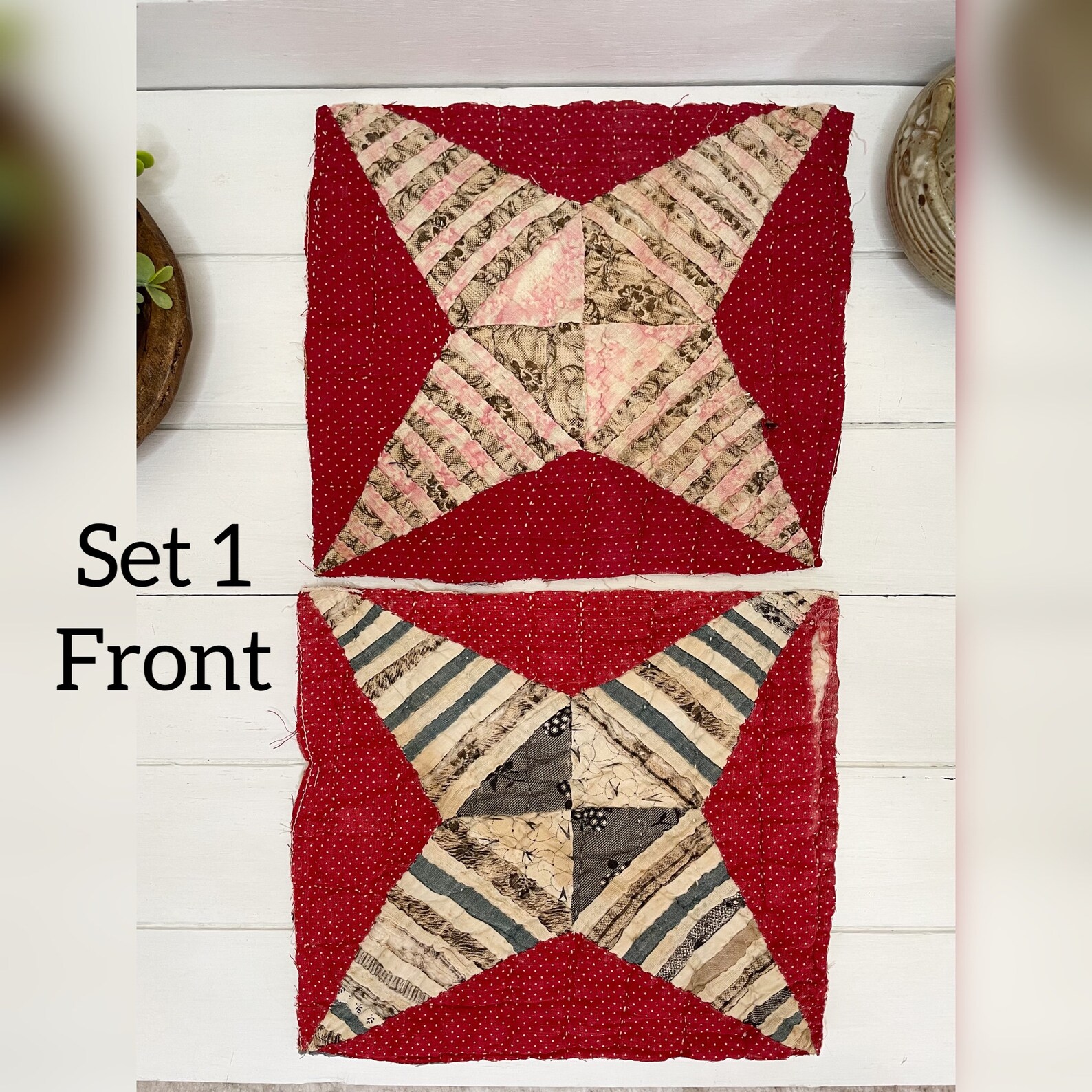 Antique Quilt Block Set Set of 2 Handmade Quilt Pieces Etsy