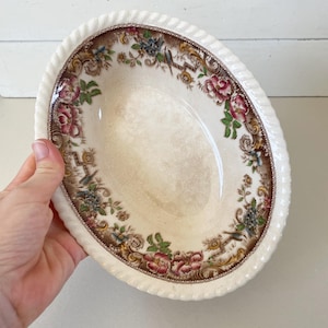 Vintage Devonshire Ironstone Bowl: Johnson Brothers Floral Bird Design
