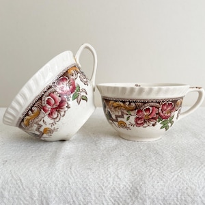 Pair of Ironstone Tea Cups - Stained Vintage Ironstone - Devonshire English Stoneware