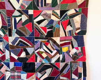 Antique Crazy Quilt Top – Hand-Pieced, Embroidered Blocks (69 x 76 inches)
