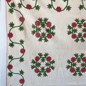 1850s Applique Quilt: (92 x 93.5 inches) Dated Hand Stitched Antique Quilt image 8