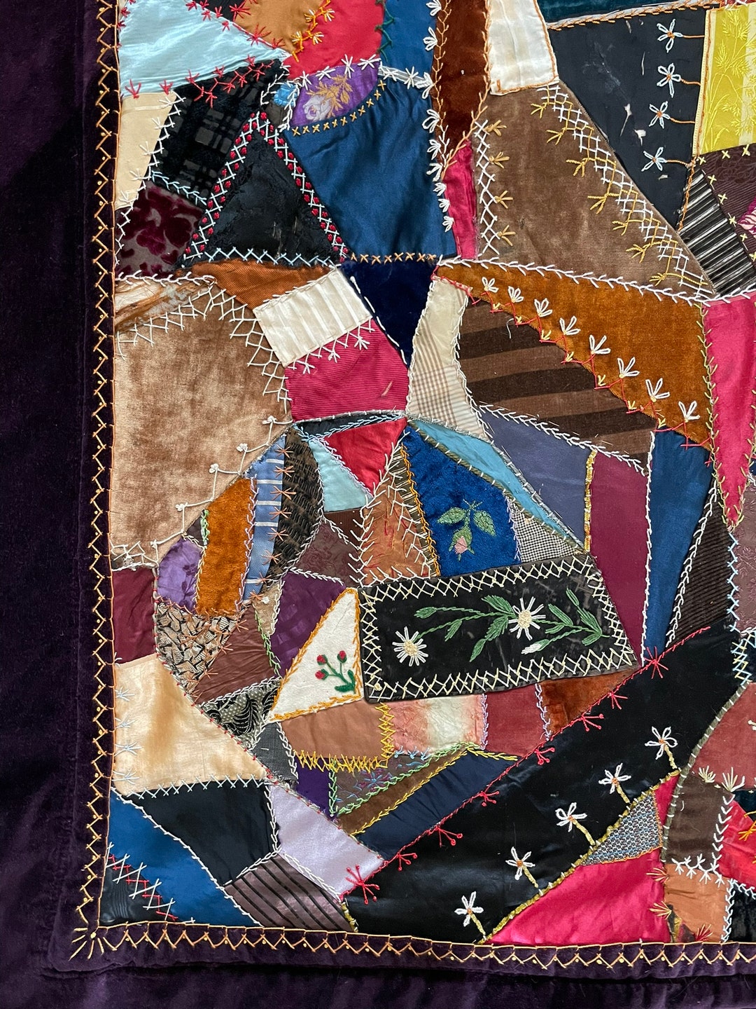 Antique Crazy Quilt - Antique Textile Fine Art - Early American Folk