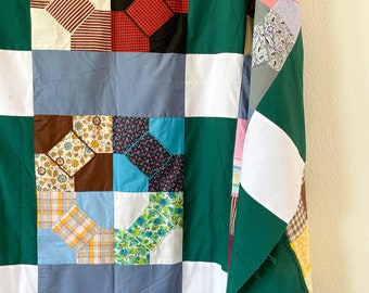 Vintage Bowtie Quilt Top: Machine Pieced Unfinished Quilt (62.5x87.5)