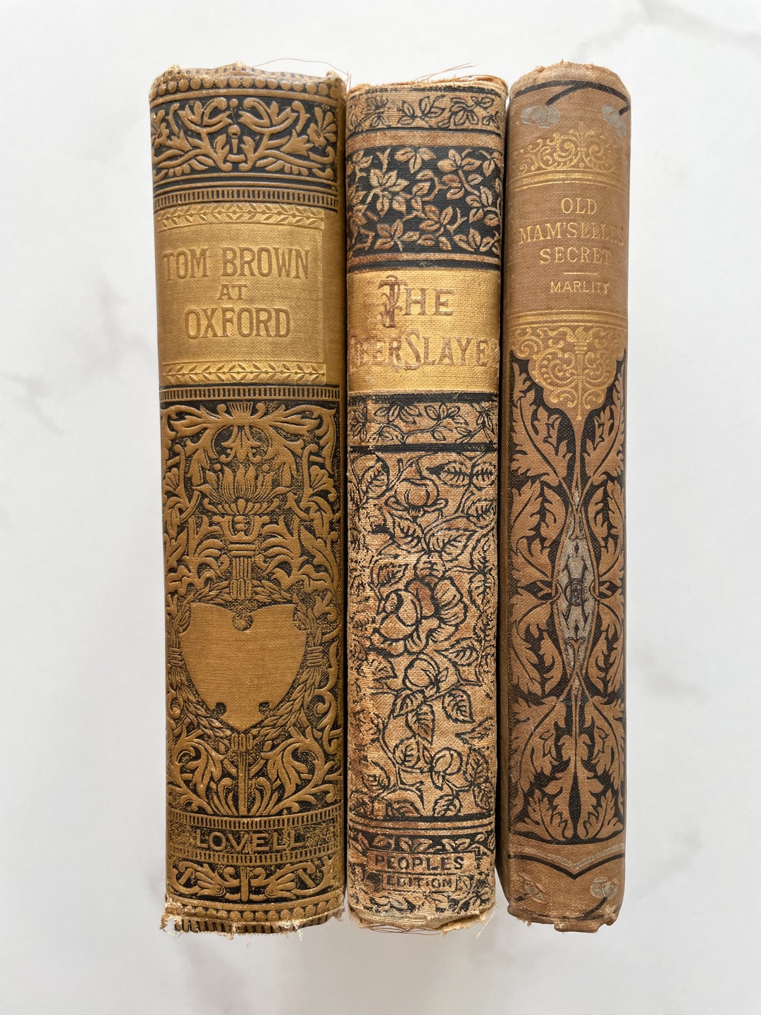 Set of 3 Antique Books Gold Embossed Book Stack Tom Brown at Oxford the