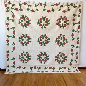1850s Applique Quilt: (92 x 93.5 inches) Dated Hand Stitched Antique Quilt image 5