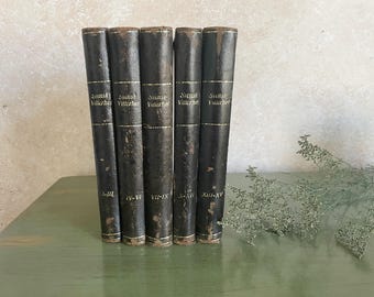 Early 1900s Swedish Book Set -Black Leather-Bound Antique Books