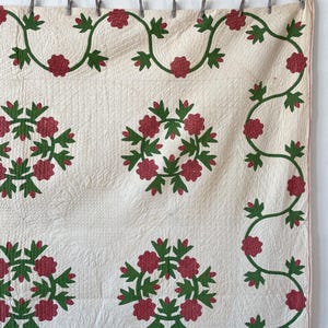 1850s Applique Quilt: (92 x 93.5 inches) Dated Hand Stitched Antique Quilt image 4