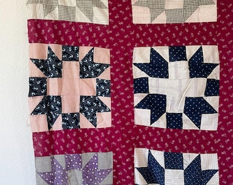 Vintage Hand-Stitched Quilt Top: Double X Star, 68x85 Inches