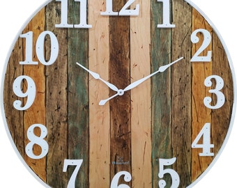 Orbit Clocks® Shiplap Farmhouse Wall Clock, American Crafted, White Rim, 24 inch