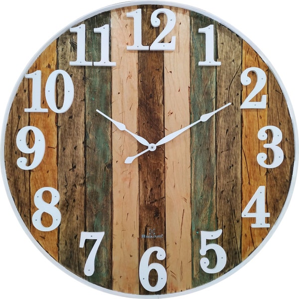 Orbit Clocks® Shiplap Farmhouse Wall Clock, American Crafted, White Rim, 24 inch