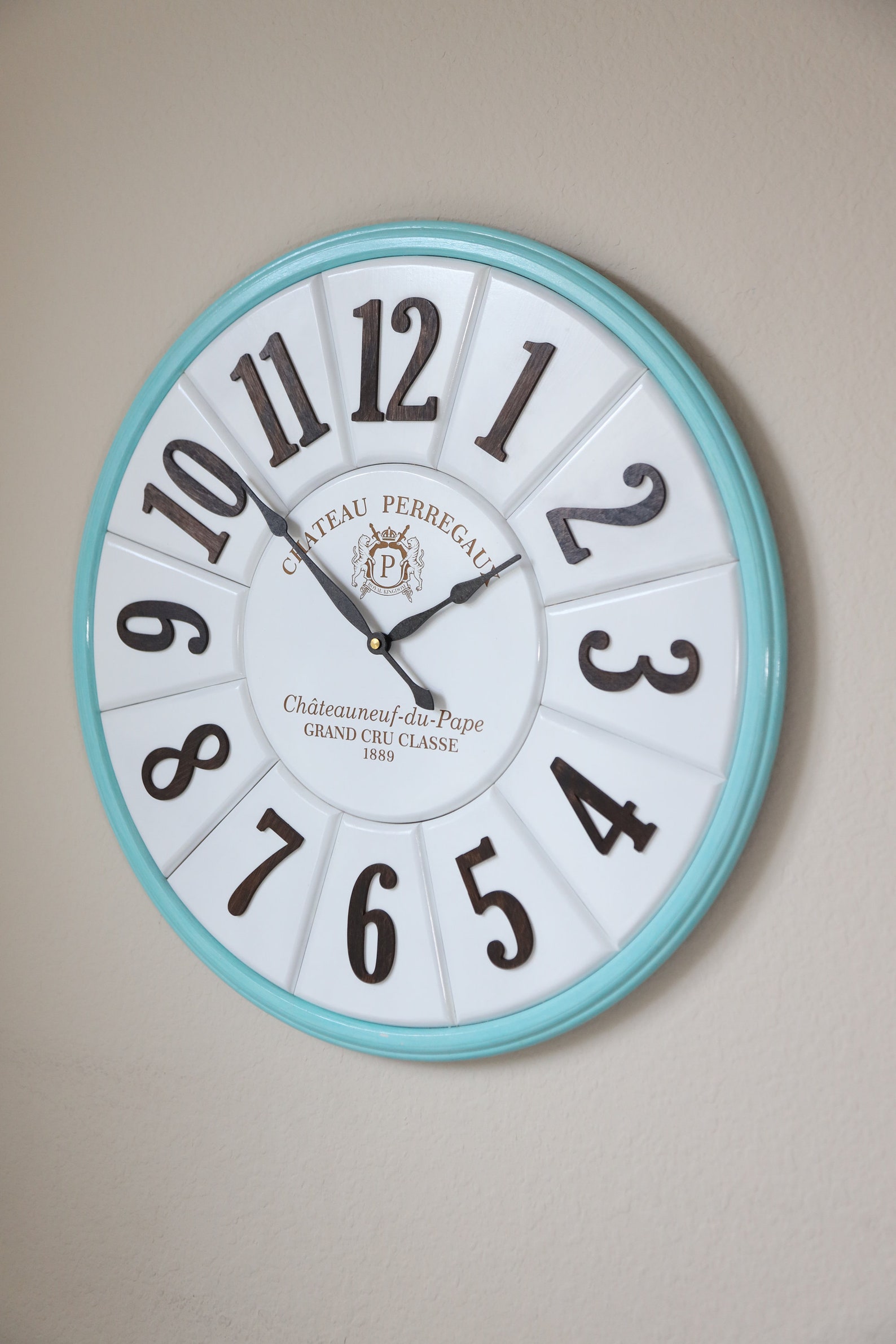Teal Green Vintage Kitchen Wall Clock: Wine Vineyard Design, 24 ...
