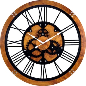 Handmade Steampunk Wooden Wall Clock: Vintage Gear Decor (24 inch)