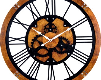 Handmade Steampunk Wooden Wall Clock: Vintage Gear Decor (24 inch)