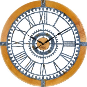 24&quot; Handmade Wooden Wall Clock: Rusted Gear Design