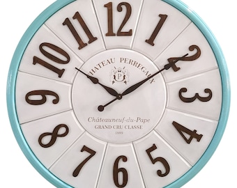 Teal Green Vintage Kitchen Wall Clock: Wine Vineyard Design, 24" Handmade Décor