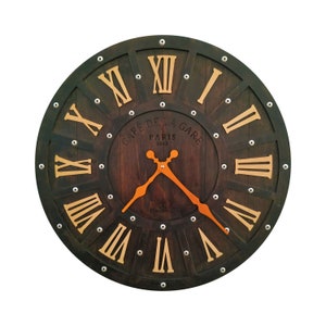 16" Handmade dark brown wooden wall clock roman numerals vintage paris, Modern Unique Wall Art Clock House Wall Clock New Home Gift