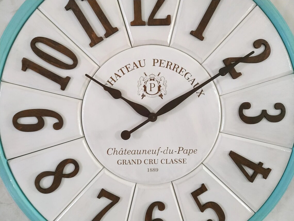 Teal Green Vintage Kitchen Wall Clock: Wine Vineyard Design, 24 ...