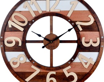 24” Handmade Wood Plank Wall Clock: Shiplap Farmhouse Style