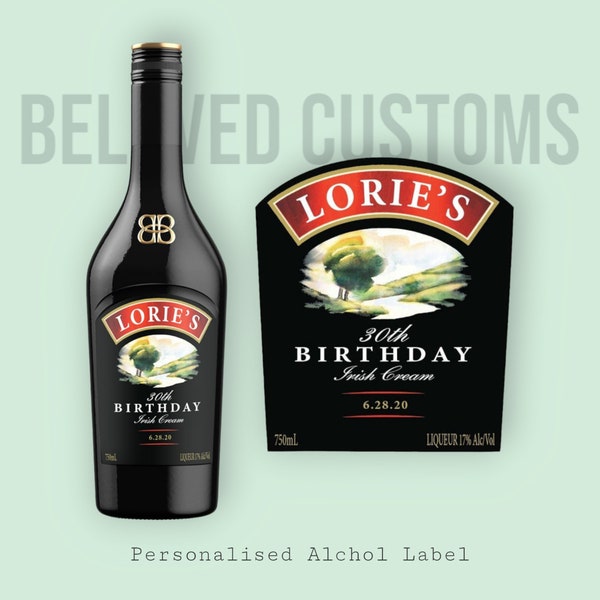 Étiquette personnalisée crème irlandaise Baileys, étiquette de bouteille d'alcool personnalisée, cadeau pour lui, cadeau pour elle, décoration de bar