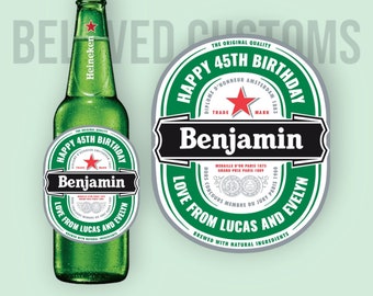 Etiqueta adhesiva de cerveza Heineken personalizada, etiqueta de botella personalizada, regalo personalizado, regalo para amantes de la cerveza, favor de fiesta