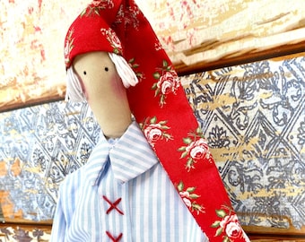 Tilda Santa in pajamas, decoration, Scandinavian decoration, Tilda doll, artist doll, gift idea, collectibles,